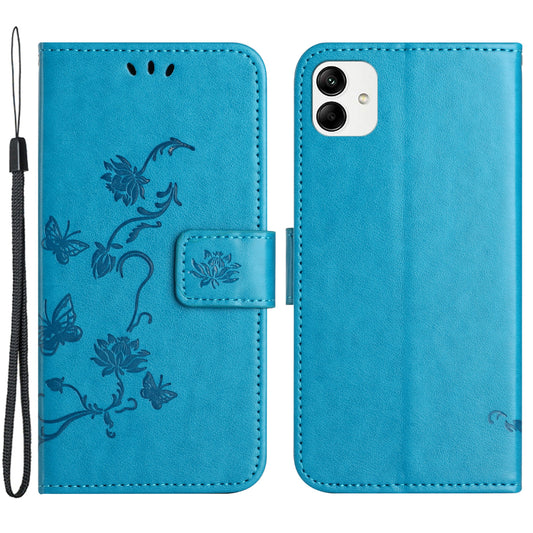 For Samsung Galaxy A04e 4G PU Leather Flip Phone Cover Imprinted Butterfly Flower Pattern Stand Magnetic Wallet Folio Case with Strap