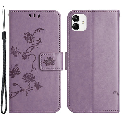 For Samsung Galaxy A04e 4G PU Leather Flip Phone Cover Imprinted Butterfly Flower Pattern Stand Magnetic Wallet Folio Case with Strap