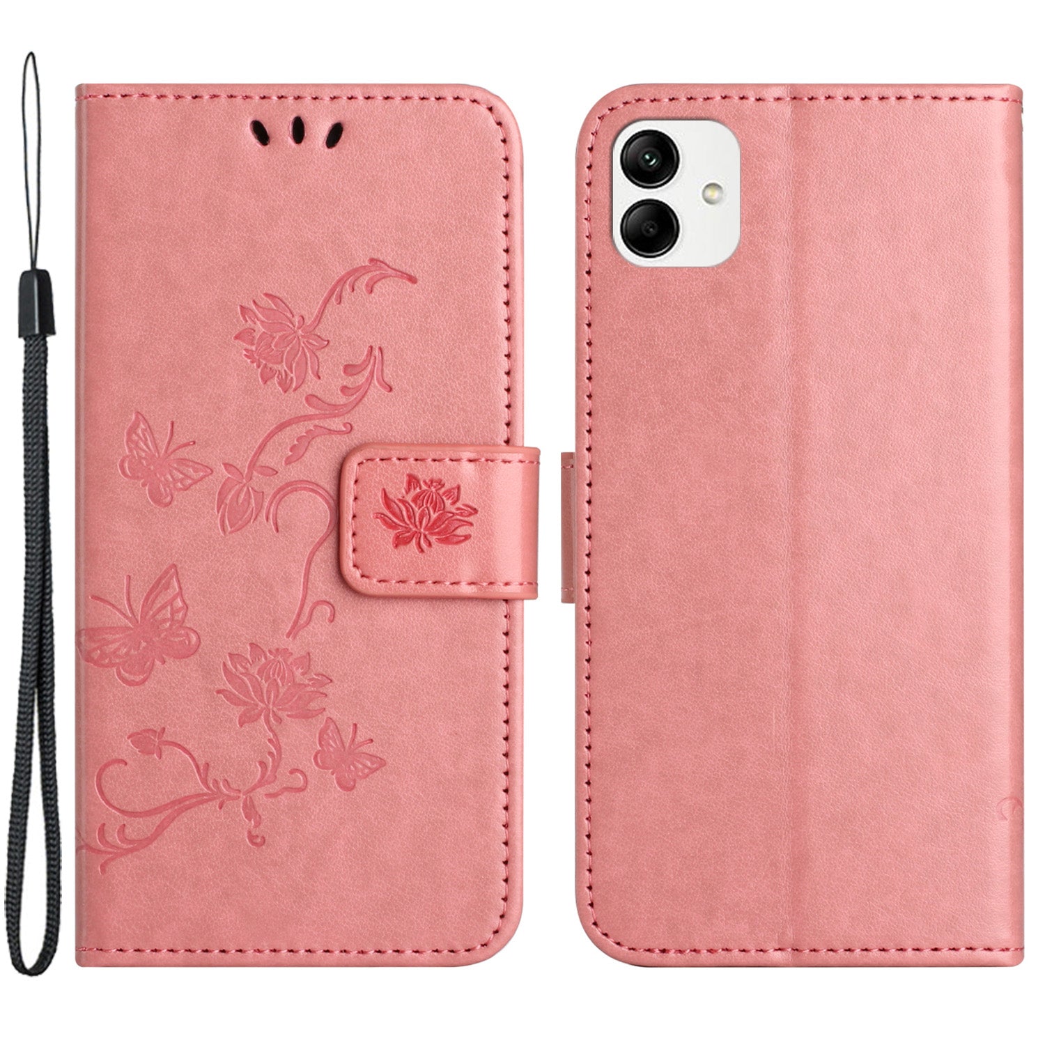 For Samsung Galaxy A04e 4G PU Leather Flip Phone Cover Imprinted Butterfly Flower Pattern Stand Magnetic Wallet Folio Case with Strap