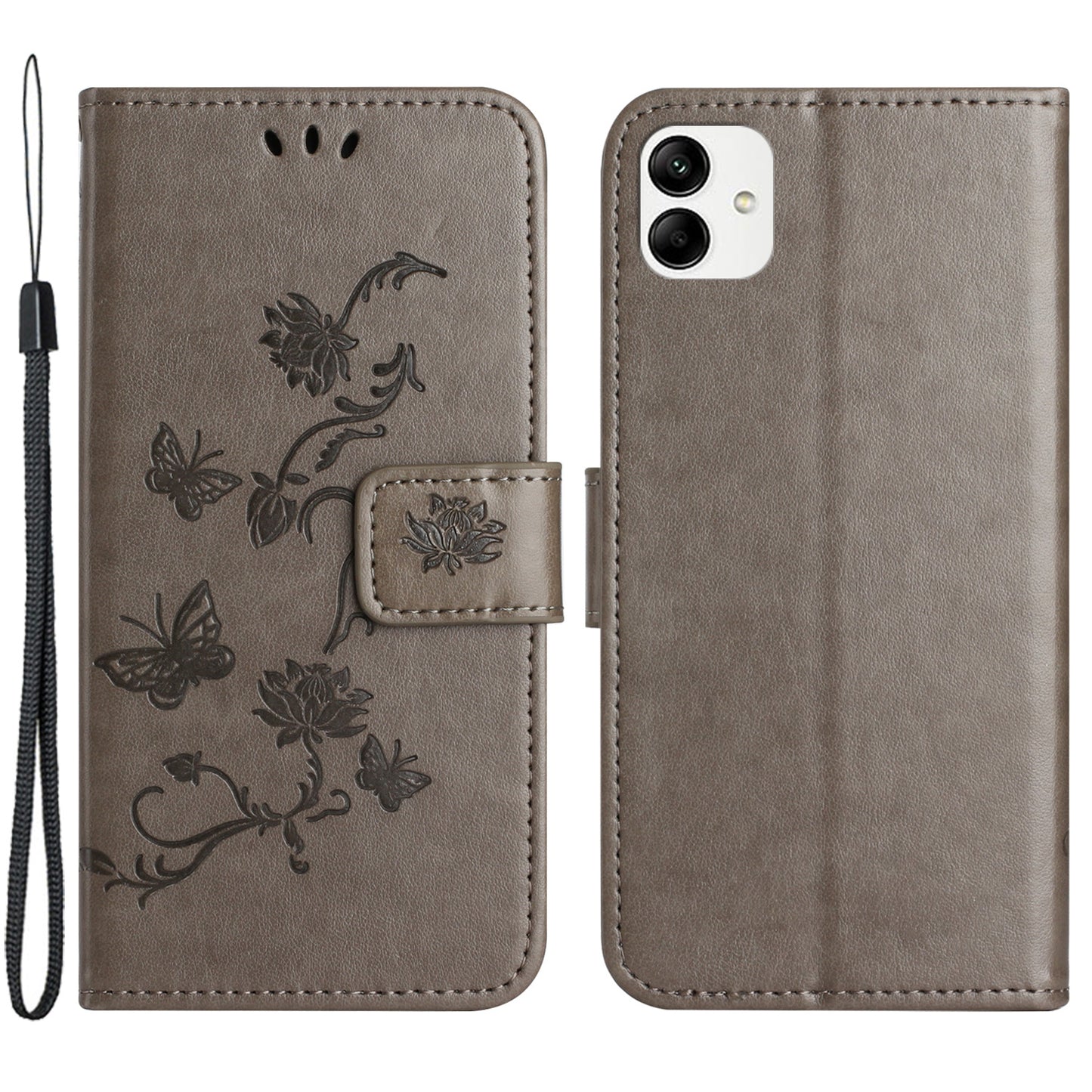 For Samsung Galaxy A04e 4G PU Leather Flip Phone Cover Imprinted Butterfly Flower Pattern Stand Magnetic Wallet Folio Case with Strap
