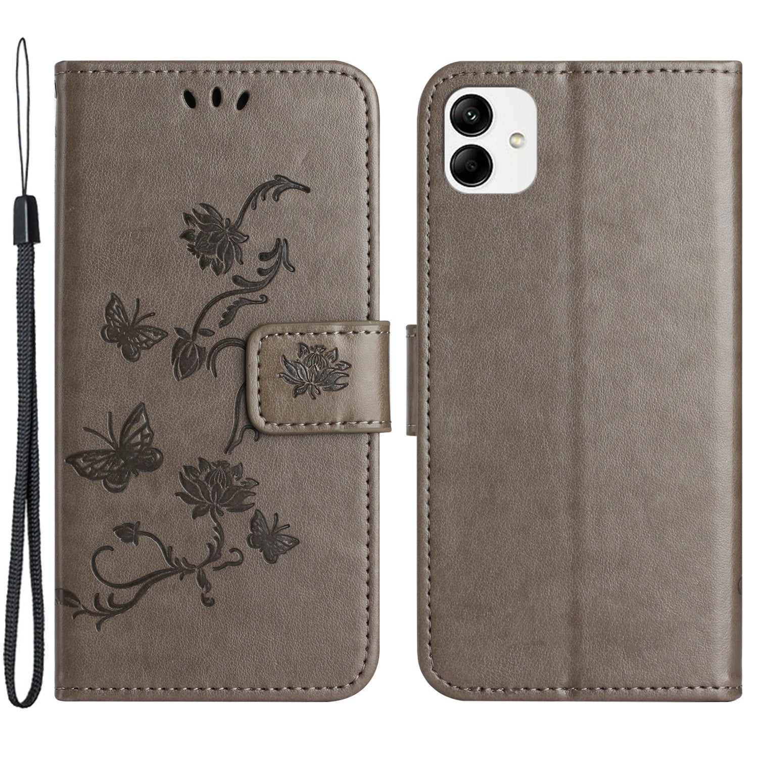 For Samsung Galaxy A04e 4G PU Leather Flip Phone Cover Imprinted Butterfly Flower Pattern Stand Magnetic Wallet Folio Case with Strap
