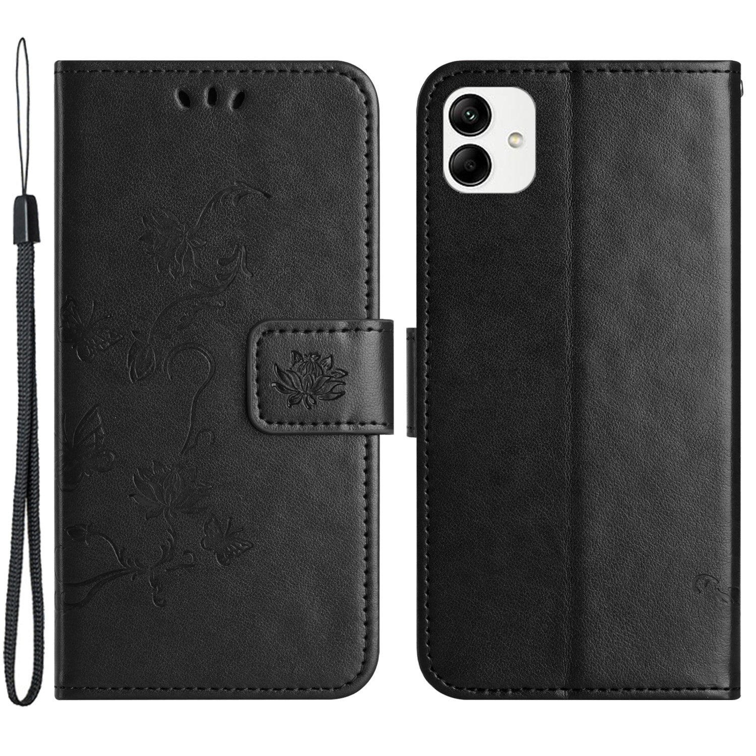 For Samsung Galaxy A04e 4G PU Leather Flip Phone Cover Imprinted Butterfly Flower Pattern Stand Magnetic Wallet Folio Case with Strap
