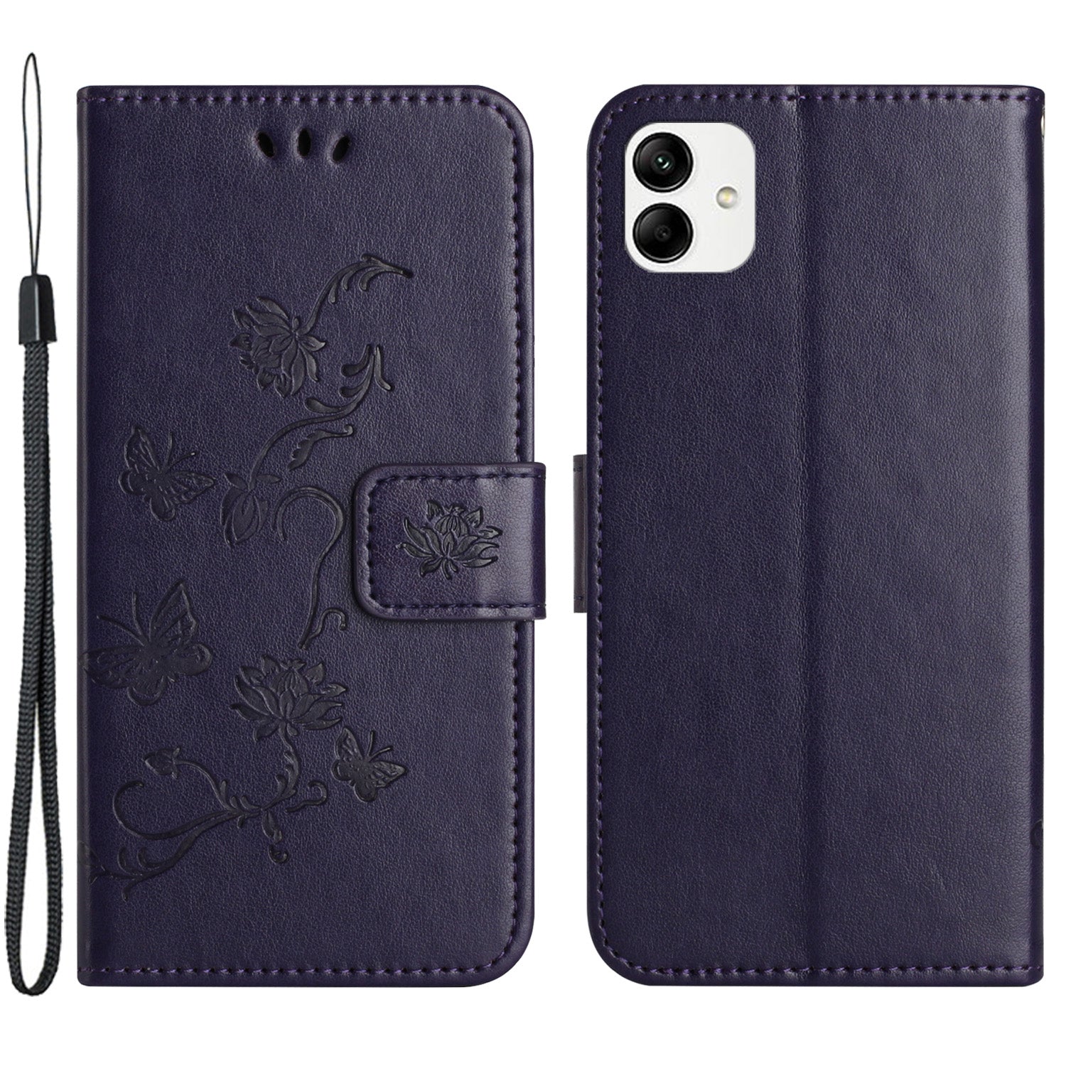 For Samsung Galaxy A04e 4G PU Leather Flip Phone Cover Imprinted Butterfly Flower Pattern Stand Magnetic Wallet Folio Case with Strap