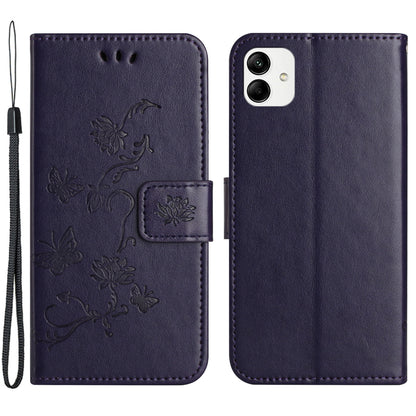 For Samsung Galaxy A04e 4G PU Leather Flip Phone Cover Imprinted Butterfly Flower Pattern Stand Magnetic Wallet Folio Case with Strap