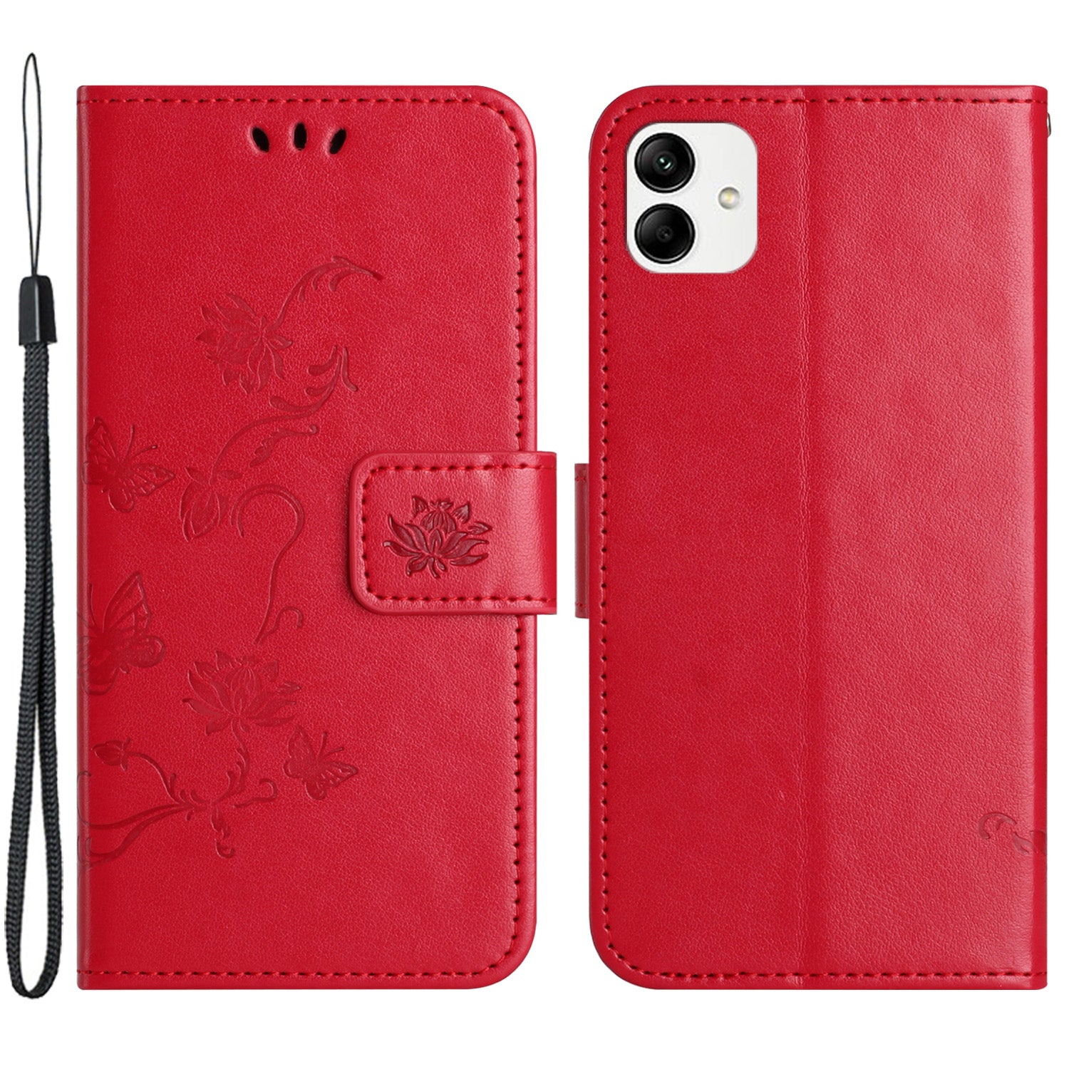 For Samsung Galaxy A04e 4G PU Leather Flip Phone Cover Imprinted Butterfly Flower Pattern Stand Magnetic Wallet Folio Case with Strap