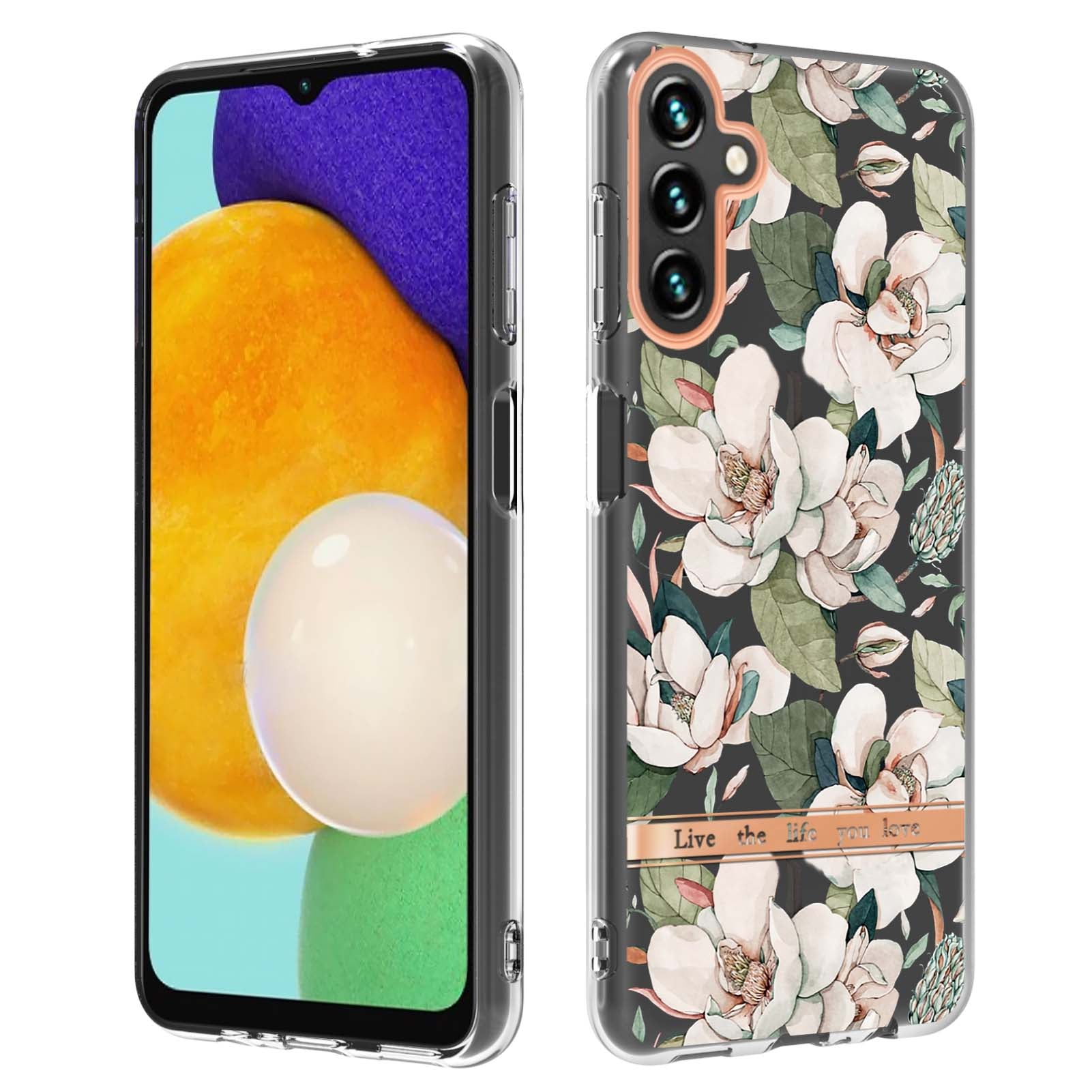 YB IMD-8 Series For Samsung Galaxy A34 5G Protective Shell, Electroplating Soft TPU Case Flower Pattern IML IMD Phone Cover