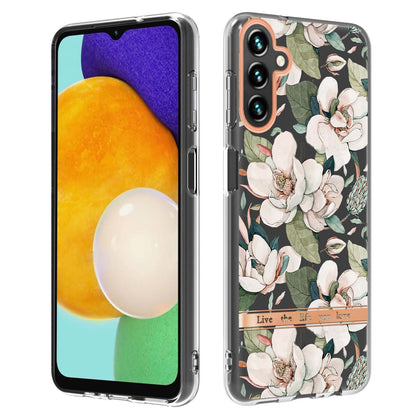 YB IMD-8 Series For Samsung Galaxy A34 5G Protective Shell, Electroplating Soft TPU Case Flower Pattern IML IMD Phone Cover