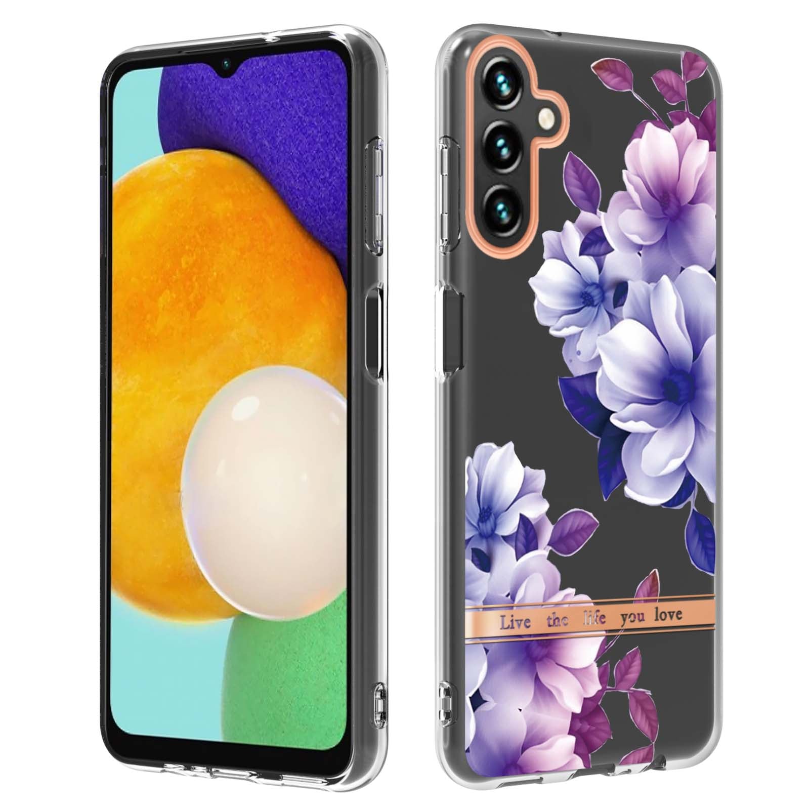 YB IMD-8 Series For Samsung Galaxy A34 5G Protective Shell, Electroplating Soft TPU Case Flower Pattern IML IMD Phone Cover