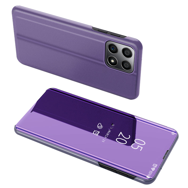 For Honor X8 5G View Window PU Leather Case Hands-free Stand Mirror Electroplating Phone Cover Protector