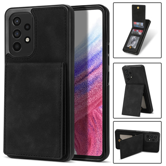 Solid Color Phone Case for Samsung Galaxy A53 5G, Kickstand Design Bump Proof Back Cover RFID Blocking Multiple Card Slots Vertical Flip PU Leather Coated TPU Shell