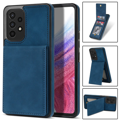 Solid Color Phone Case for Samsung Galaxy A53 5G, Kickstand Design Bump Proof Back Cover RFID Blocking Multiple Card Slots Vertical Flip PU Leather Coated TPU Shell