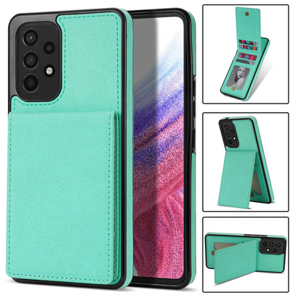 Solid Color Phone Case for Samsung Galaxy A53 5G, Kickstand Design Bump Proof Back Cover RFID Blocking Multiple Card Slots Vertical Flip PU Leather Coated TPU Shell