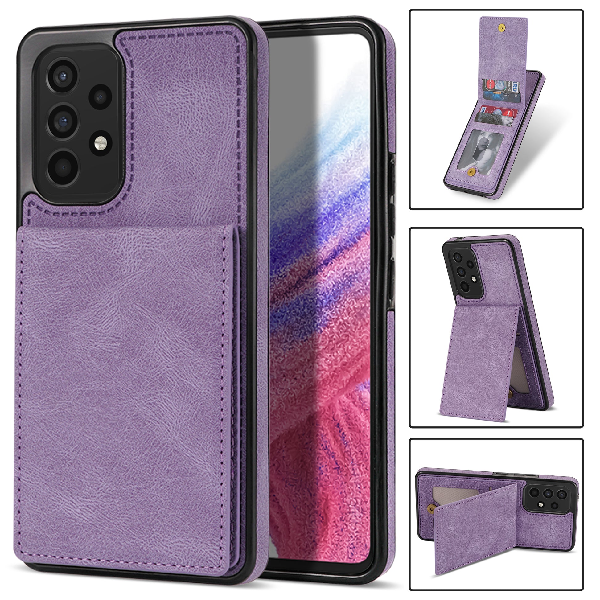 Solid Color Phone Case for Samsung Galaxy A53 5G, Kickstand Design Bump Proof Back Cover RFID Blocking Multiple Card Slots Vertical Flip PU Leather Coated TPU Shell