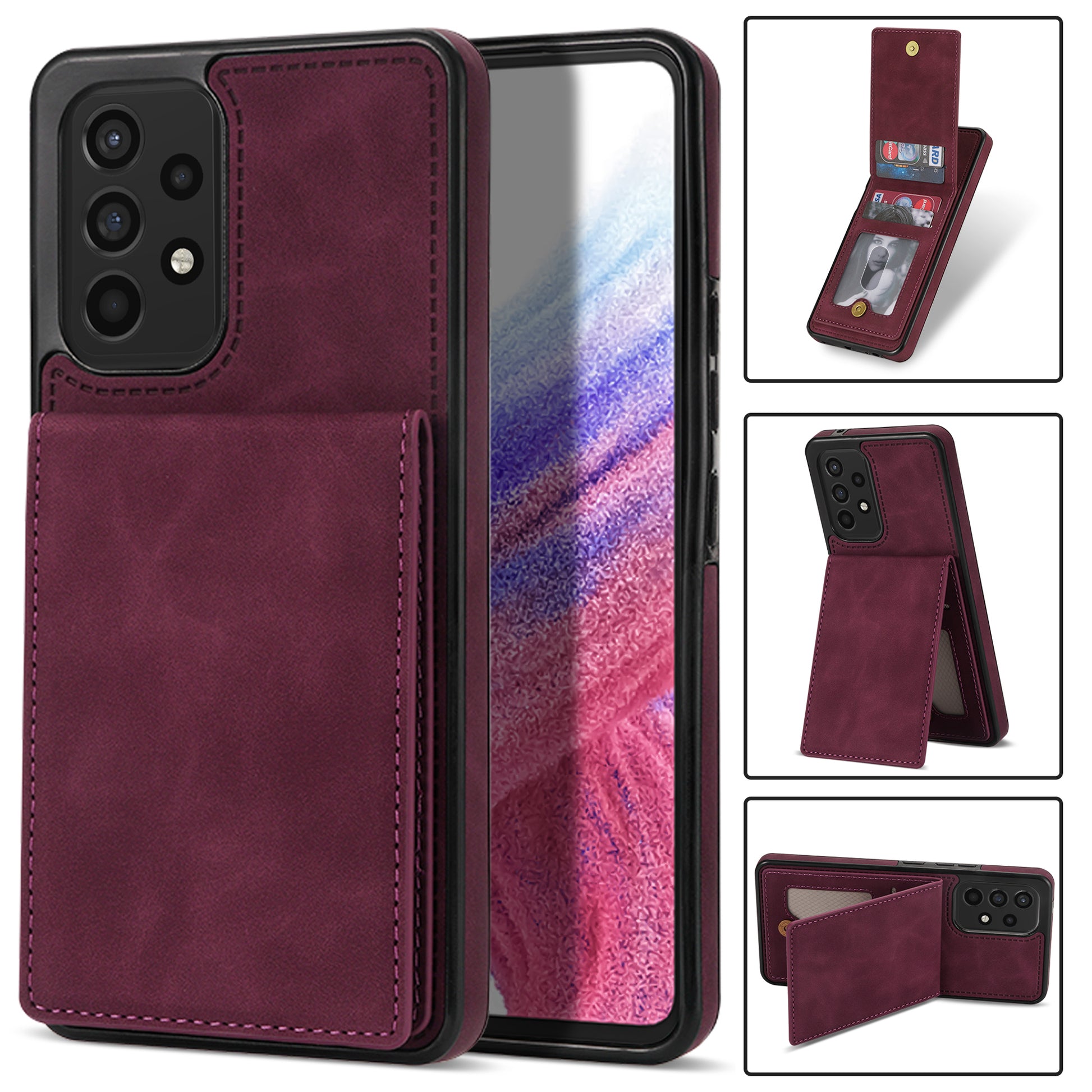 Solid Color Phone Case for Samsung Galaxy A53 5G, Kickstand Design Bump Proof Back Cover RFID Blocking Multiple Card Slots Vertical Flip PU Leather Coated TPU Shell