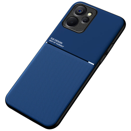 Back Shell for Realme 10 5G / 9i 5G, Lines Imprinted PU Leather+TPU Shock Absorbing Phone Case Car Mount Metal Sheet Smartphone Cover