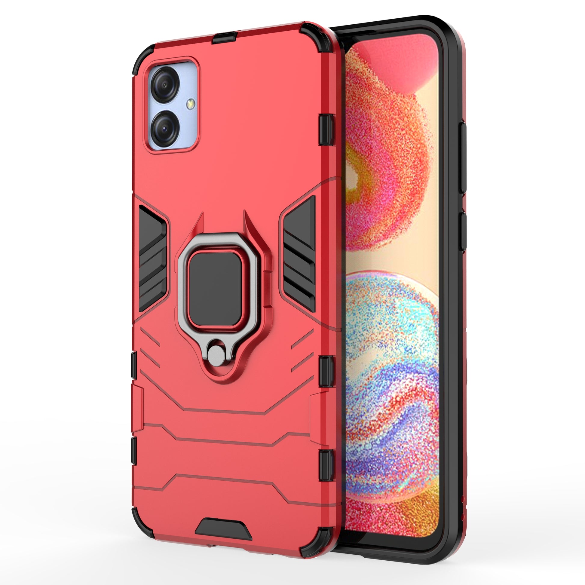 For Samsung Galaxy A04e 4G Ring Kickstand Phone Case PC+TPU Anti-scratch Protective Cover