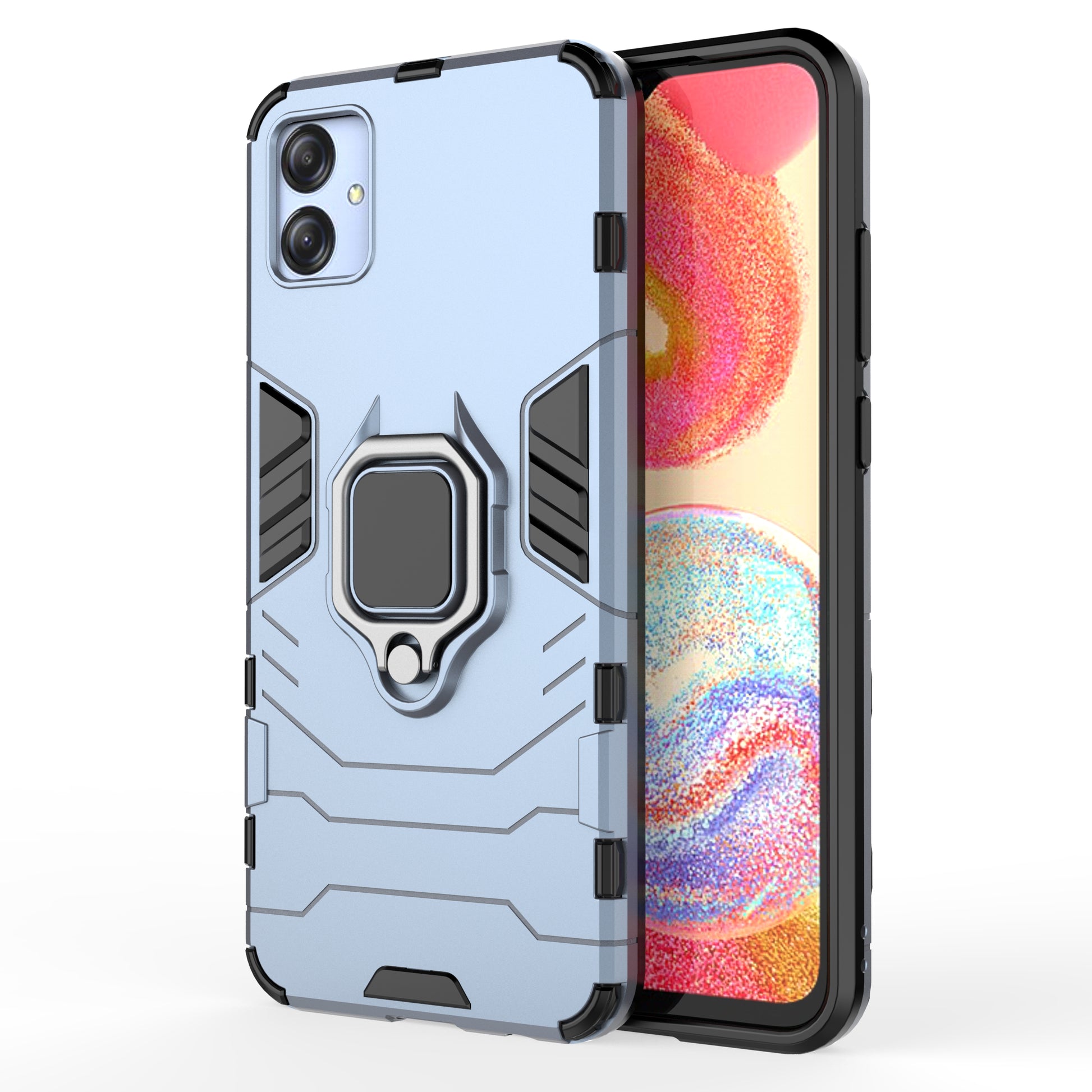 For Samsung Galaxy A04e 4G Ring Kickstand Phone Case PC+TPU Anti-scratch Protective Cover