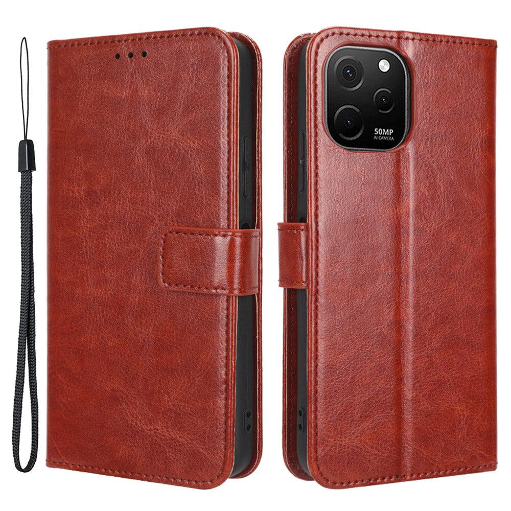 For Huawei nova Y61 4G / Enjoy 50z 4G Drop-proof PU Leather Phone Case Crazy Horse Texture Wallet Stand Magnetic Phone Cover with Strap