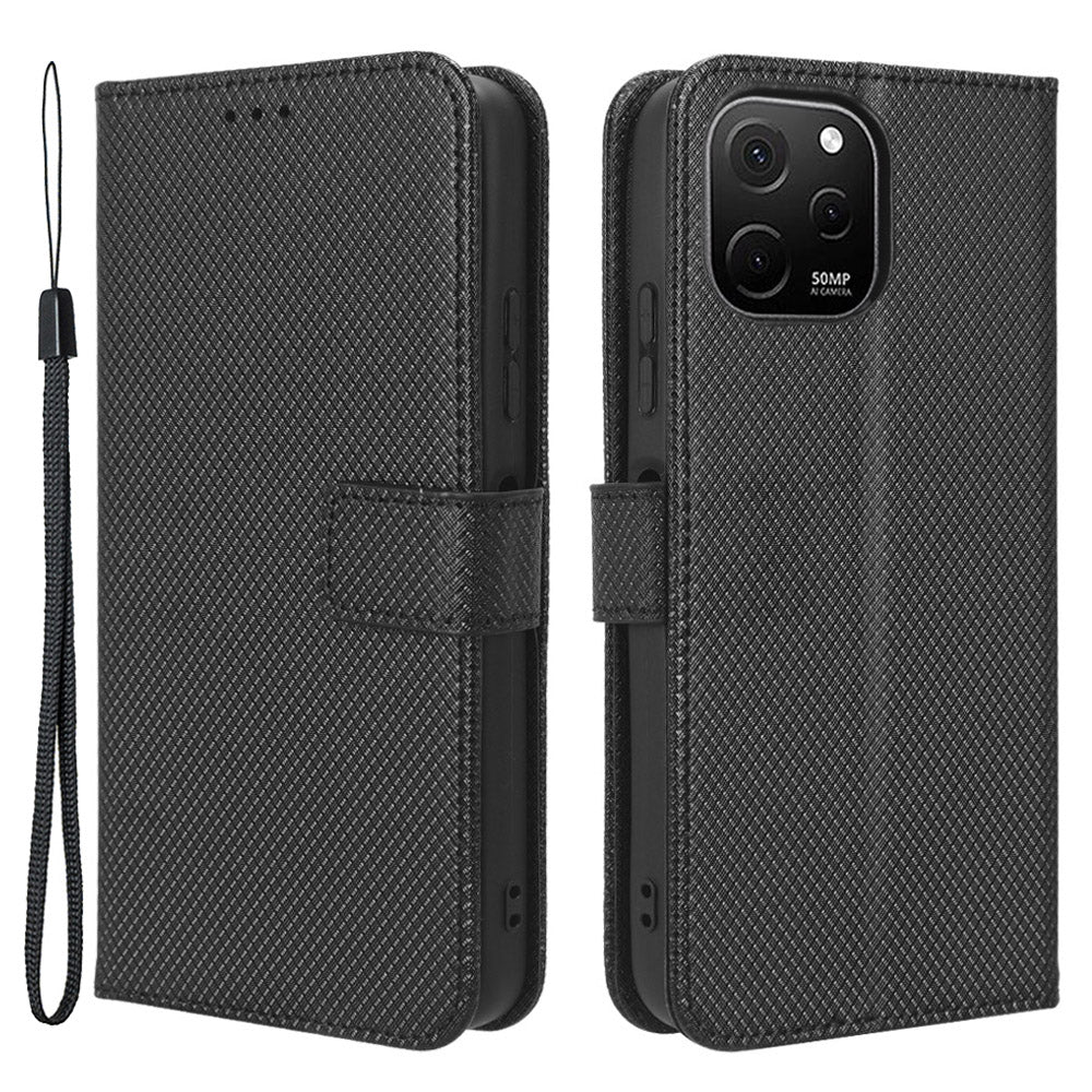 For Huawei nova Y61 4G / Enjoy 50z 4G Magnetic Clasp Diamond Texture PU Leather Phone Case Anti-scratch Foldable Stand Wallet Protective Cover
