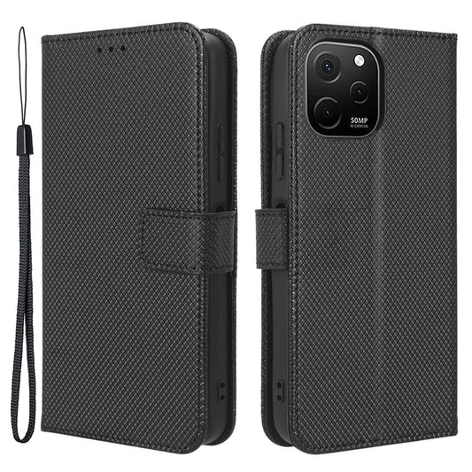 For Huawei nova Y61 4G / Enjoy 50z 4G Magnetic Clasp Diamond Texture PU Leather Phone Case Anti-scratch Foldable Stand Wallet Protective Cover