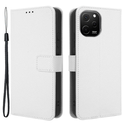 For Huawei nova Y61 4G / Enjoy 50z 4G Magnetic Clasp Diamond Texture PU Leather Phone Case Anti-scratch Foldable Stand Wallet Protective Cover