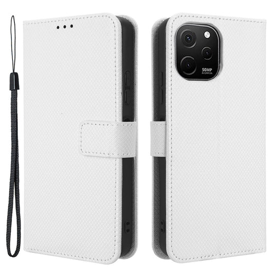 For Huawei nova Y61 4G / Enjoy 50z 4G Magnetic Clasp Diamond Texture PU Leather Phone Case Anti-scratch Foldable Stand Wallet Protective Cover