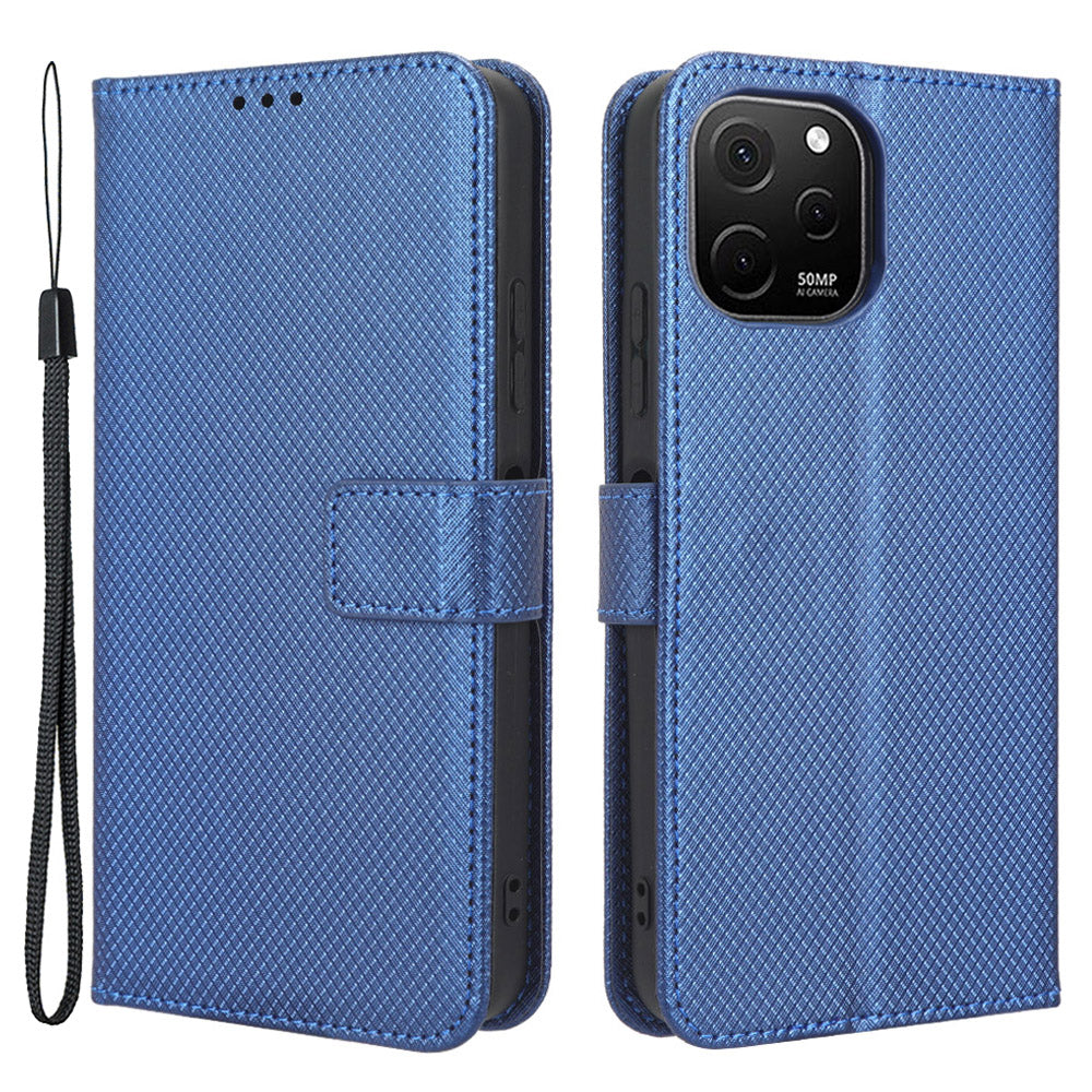 For Huawei nova Y61 4G / Enjoy 50z 4G Magnetic Clasp Diamond Texture PU Leather Phone Case Anti-scratch Foldable Stand Wallet Protective Cover