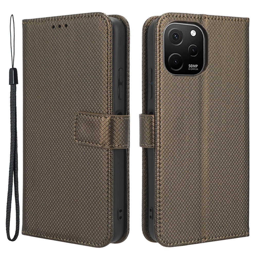 For Huawei nova Y61 4G / Enjoy 50z 4G Magnetic Clasp Diamond Texture PU Leather Phone Case Anti-scratch Foldable Stand Wallet Protective Cover