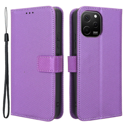 For Huawei nova Y61 4G / Enjoy 50z 4G Magnetic Clasp Diamond Texture PU Leather Phone Case Anti-scratch Foldable Stand Wallet Protective Cover