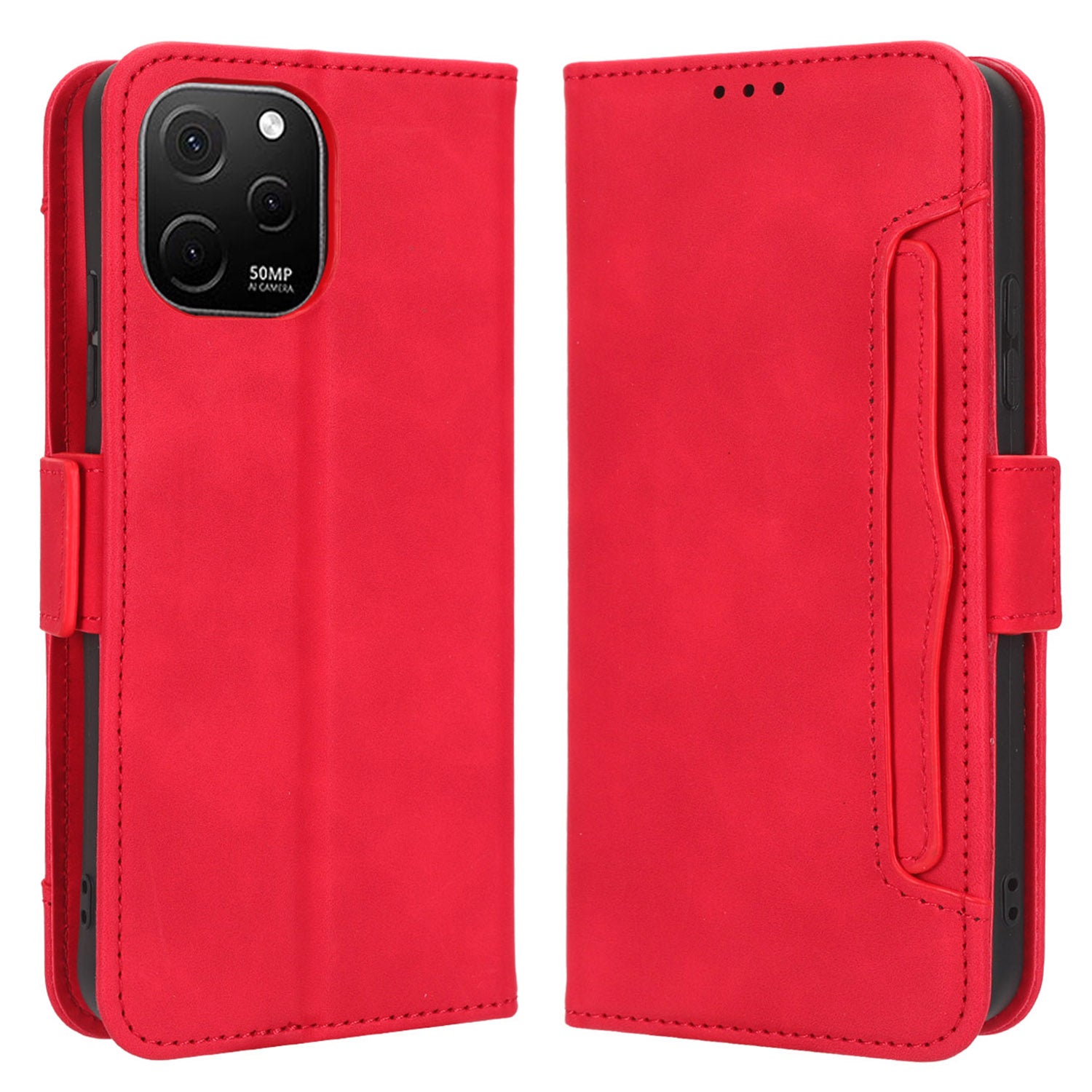 For Huawei nova Y61 4G / Enjoy 50z 4G PU Leather Magnetic Closure Wallet Flip Cover Multiple Card Slots Stand Drop-proof Phone Case
