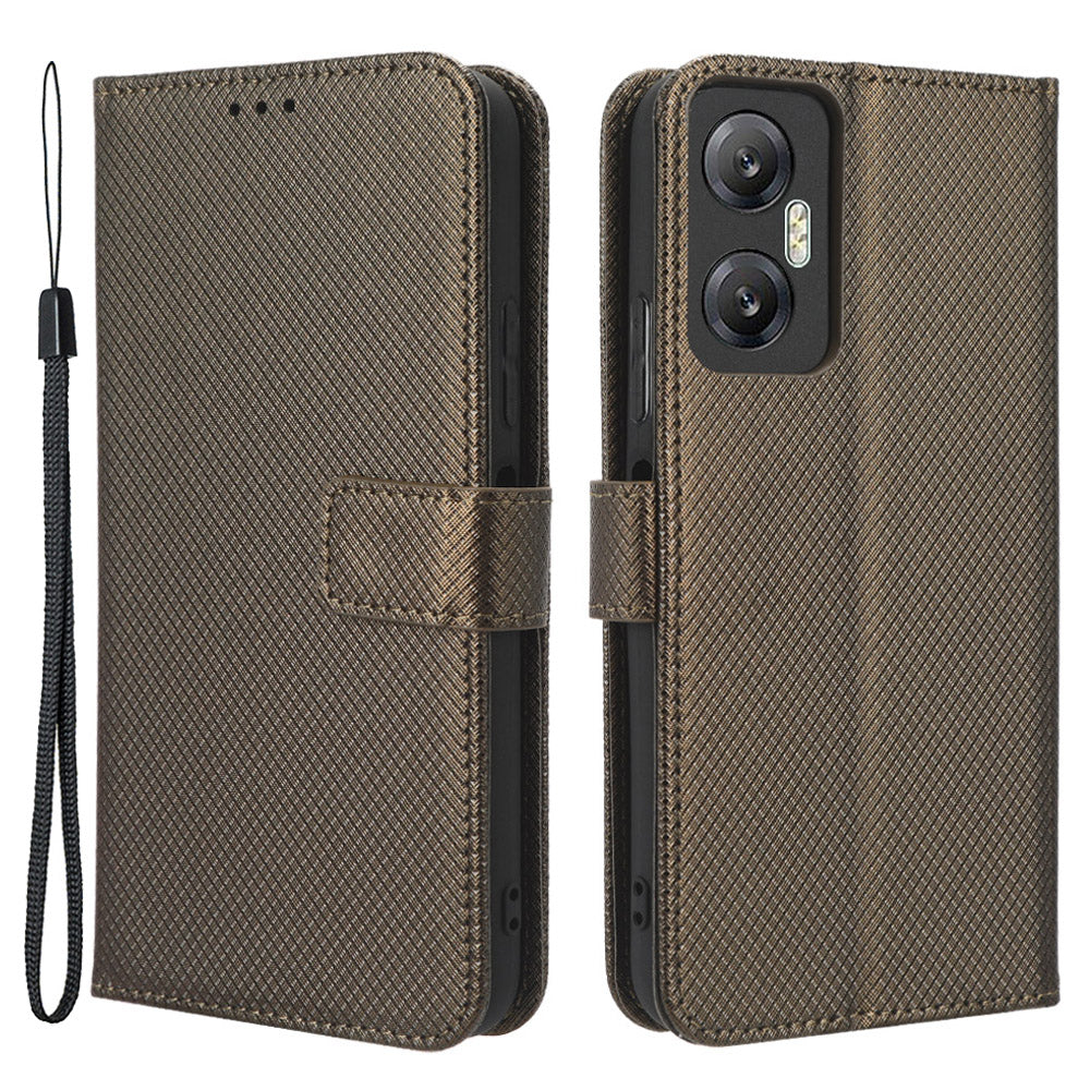 Mobile Phone Cover For Infinix Hot 20 5G / X666 / X666B Magnetic Clasp Diamond Texture PU Leather Phone Case with Foldable Stand Wallet