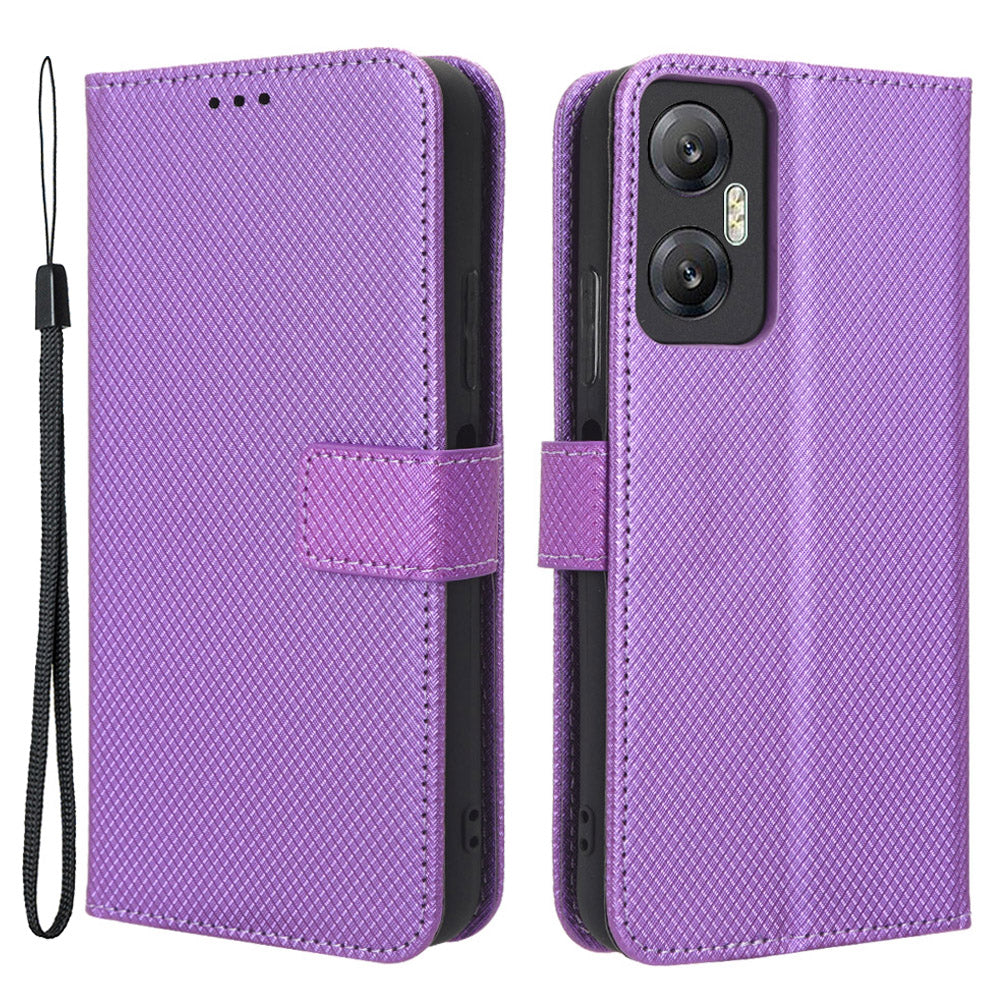 Mobile Phone Cover For Infinix Hot 20 5G / X666 / X666B Magnetic Clasp Diamond Texture PU Leather Phone Case with Foldable Stand Wallet