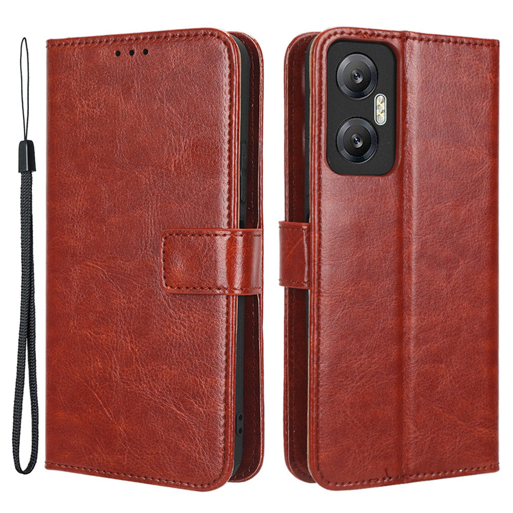 For Infinix Hot 20 5G / X666 / X666B Crazy Horse Texture PU Leather Flip Wallet Stand Phone Case Shockproof Cell Phone Cover with Strap