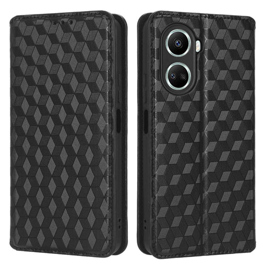 For Huawei nova 10 SE 4G Rhombus Pattern Imprinted PU Leather Phone Stand Wallet Cover Magnetic Auto-absorbed Phone Case