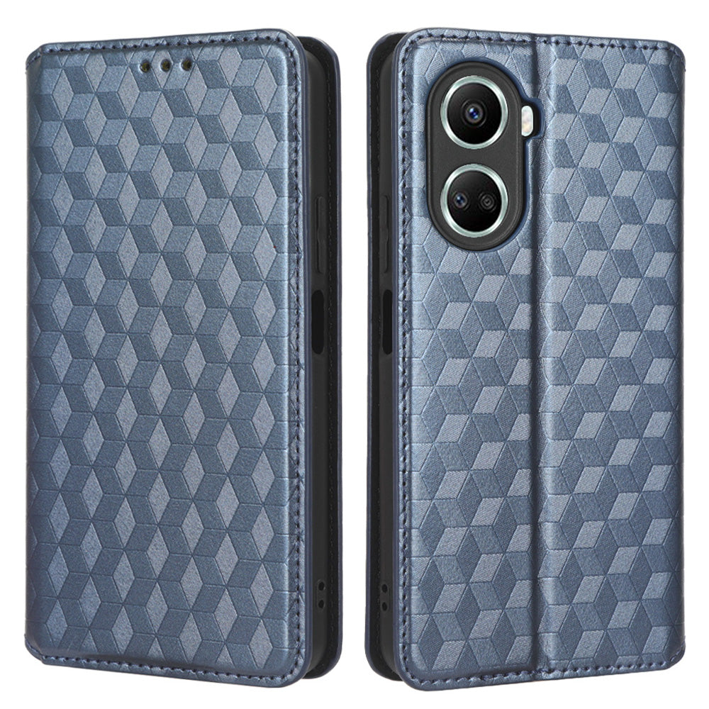 For Huawei nova 10 SE 4G Rhombus Pattern Imprinted PU Leather Phone Stand Wallet Cover Magnetic Auto-absorbed Phone Case