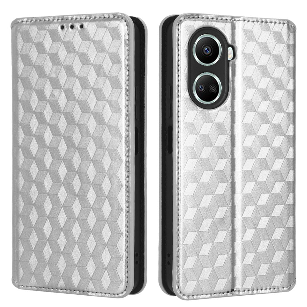 For Huawei nova 10 SE 4G Rhombus Pattern Imprinted PU Leather Phone Stand Wallet Cover Magnetic Auto-absorbed Phone Case