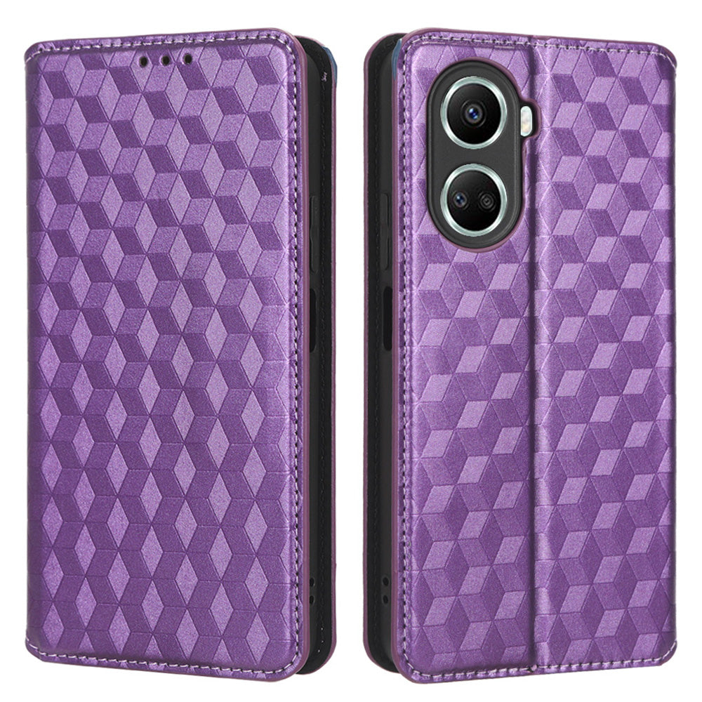 For Huawei nova 10 SE 4G Rhombus Pattern Imprinted PU Leather Phone Stand Wallet Cover Magnetic Auto-absorbed Phone Case