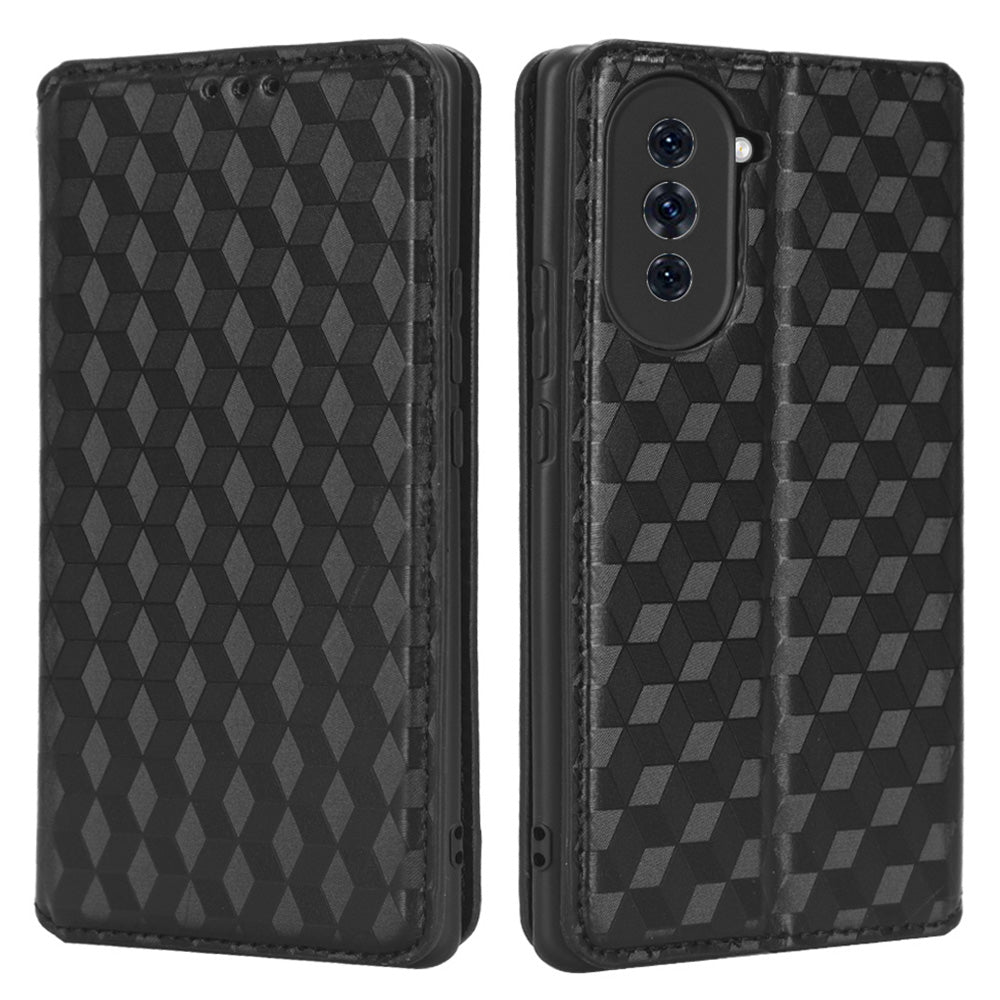 For Huawei nova 10 4G Rhombus Pattern Imprinted Phone Case Magnetic Auto Closing PU Leather Wallet Stand Cover