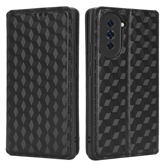 For Huawei nova 10 4G Rhombus Pattern Imprinted Phone Case Magnetic Auto Closing PU Leather Wallet Stand Cover