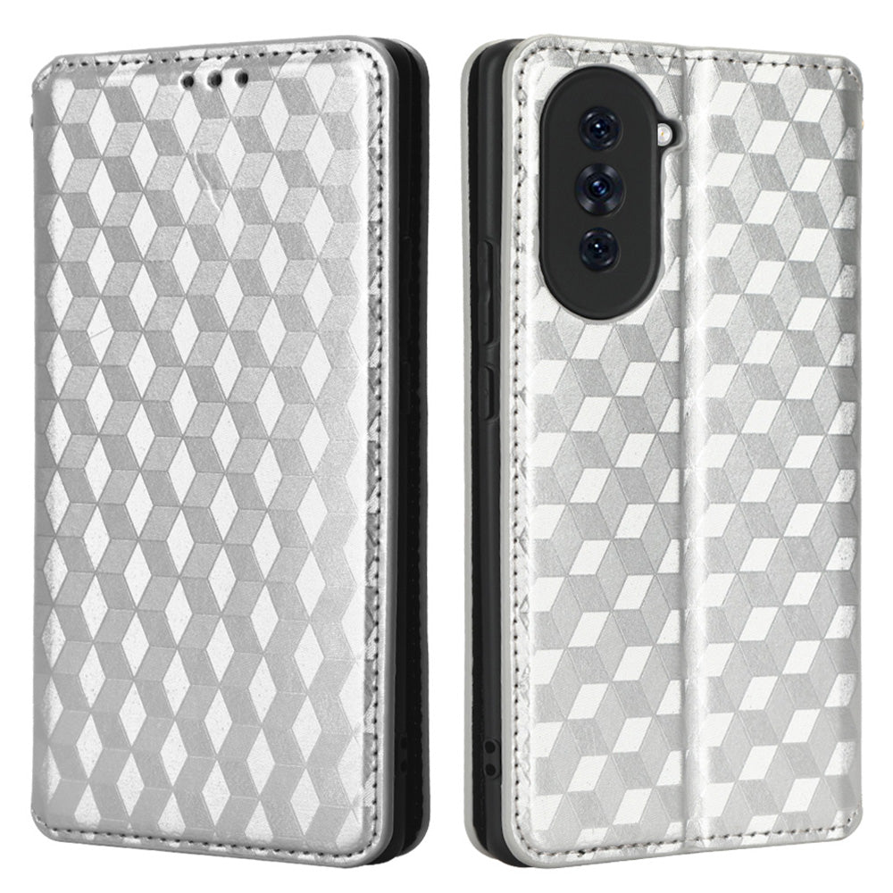 For Huawei nova 10 4G Rhombus Pattern Imprinted Phone Case Magnetic Auto Closing PU Leather Wallet Stand Cover