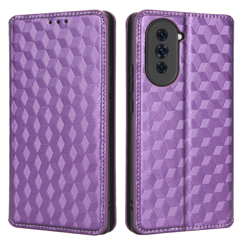 For Huawei nova 10 4G Rhombus Pattern Imprinted Phone Case Magnetic Auto Closing PU Leather Wallet Stand Cover