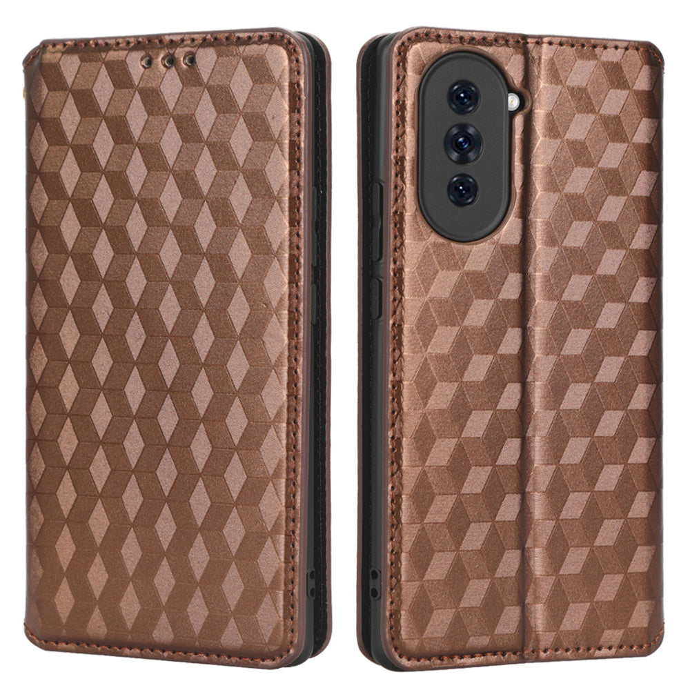 For Huawei nova 10 4G Rhombus Pattern Imprinted Phone Case Magnetic Auto Closing PU Leather Wallet Stand Cover