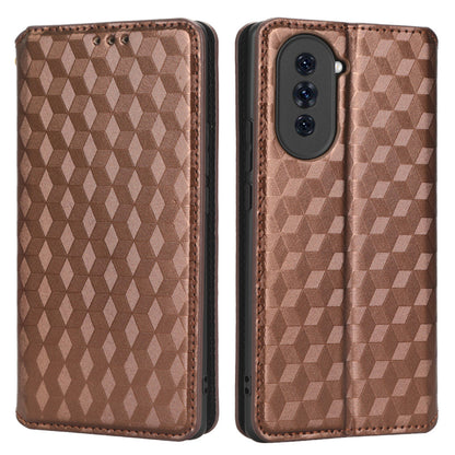 For Huawei nova 10 4G Rhombus Pattern Imprinted Phone Case Magnetic Auto Closing PU Leather Wallet Stand Cover