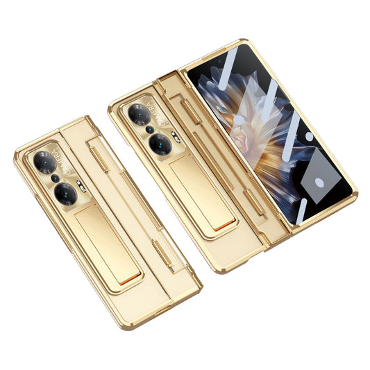 For Honor Magic Vs Ultimate 5G / Magic Vs 5G Kickstand Transparent Phone Case Electroplating Anti-drop PC Cover with Tempered Glass Film
