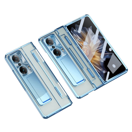 For Honor Magic Vs Ultimate 5G / Magic Vs 5G Kickstand Transparent Phone Case Electroplating Anti-drop PC Cover with Tempered Glass Film