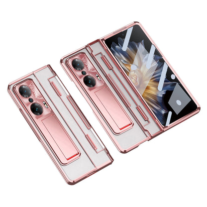 For Honor Magic Vs Ultimate 5G / Magic Vs 5G Kickstand Transparent Phone Case Electroplating Anti-drop PC Cover with Tempered Glass Film