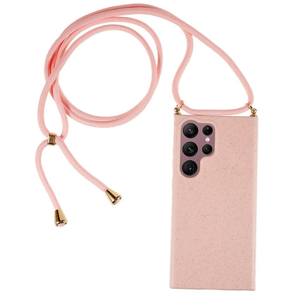 For Samsung Galaxy S23 Ultra Eco Friendly Phone Case Biodegradable Wheat Straw Soft TPU Protective Cover with Adjustable Lanyard
