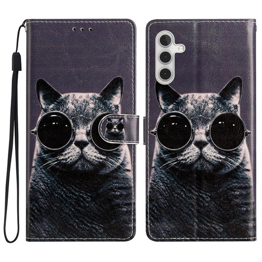 For Samsung Galaxy A04s 4G (164.7 x 76.7 x 9.1 mm) Pattern Printing PU Leather Flip Case Wallet Style Stand Magnetic Clasp Phone Cover with Strap