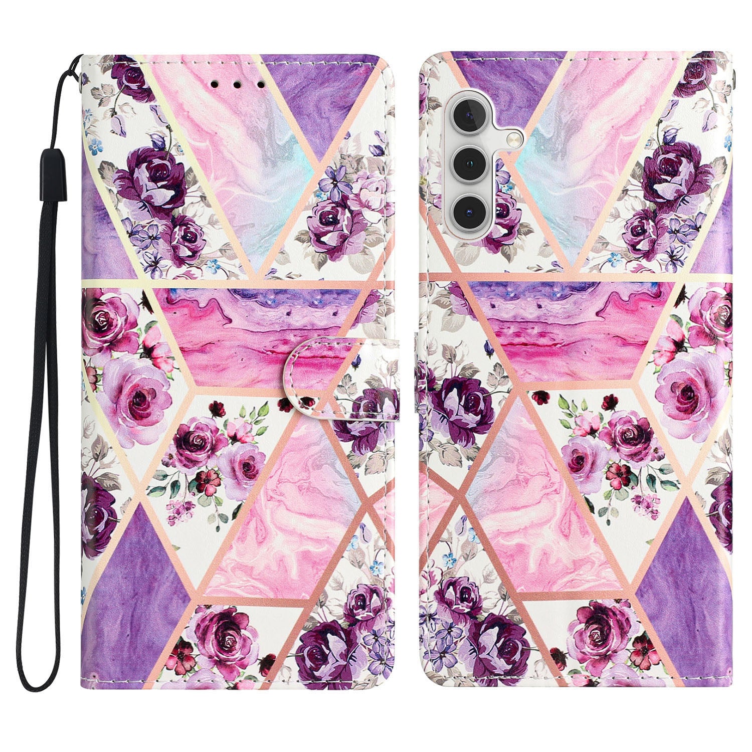 For Samsung Galaxy A04s 4G (164.7 x 76.7 x 9.1 mm) Pattern Printing PU Leather Flip Case Wallet Style Stand Magnetic Clasp Phone Cover with Strap