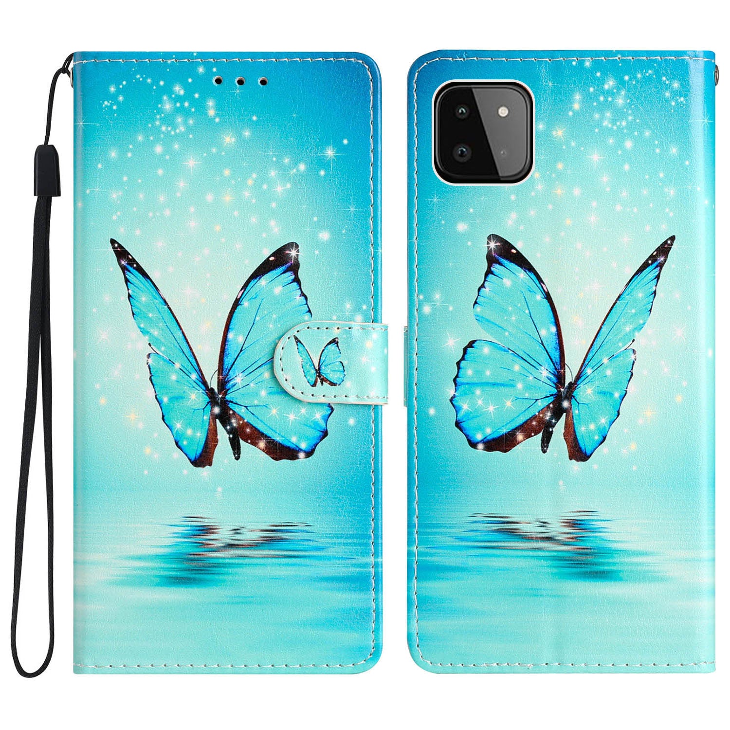 For Samsung Galaxy A22 5G (EU Version) PU Leather Magnetic Closure Pattern Printing Phone Case Stand Function Wallet Style Flip Cover with Strap